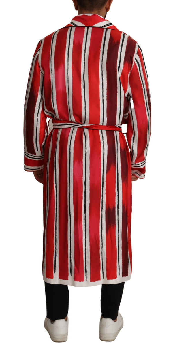 Dolce &amp; Gabbana punainen valkoinen raidallinen silkki miesten yöpuku