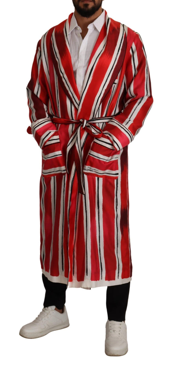 Dolce &amp; Gabbana punainen valkoinen raidallinen silkki miesten yöpuku