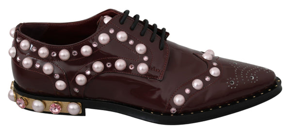 Dolce &amp; Gabbana Bordeaux Leather Crystal Pearls -muodolliset kengät