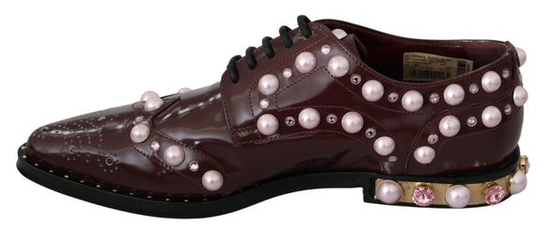 Dolce &amp; Gabbana Bordeaux Leather Crystal Pearls -muodolliset kengät