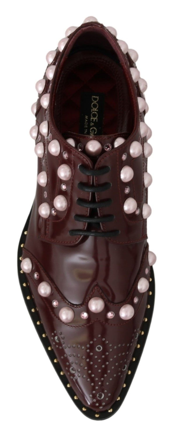 Dolce &amp; Gabbana Bordeaux Leather Crystal Pearls -muodolliset kengät