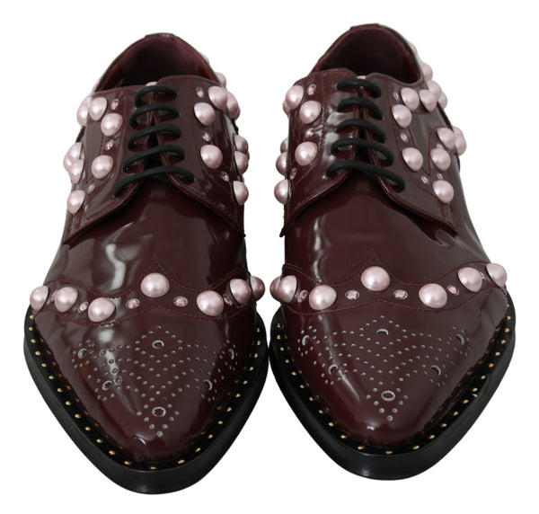 Dolce &amp; Gabbana Bordeaux Leather Crystal Pearls -muodolliset kengät