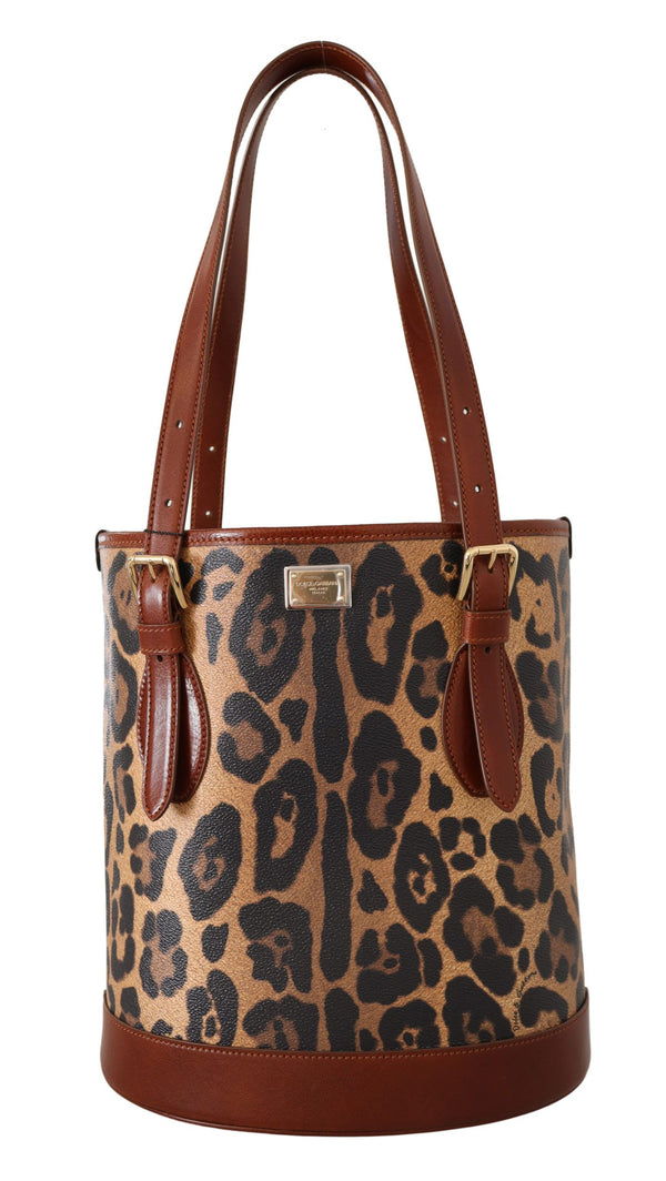 Dolce &amp; Gabbana Brown Leopard Pattern Shopping Tote Hand Bucket Kukkaro
