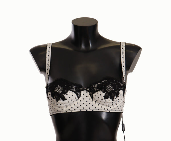 Dolce &amp; Gabbana White Black Polka Dot Satin Lace Balconette rintaliivit
