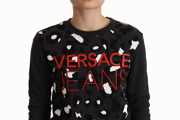 Versace Jeans Black Cotton Leopard pitkähihainen villapaita