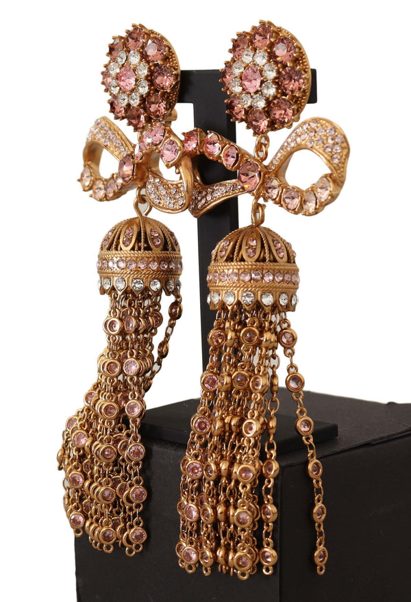 Dolce &amp; Gabbana Gold Dangling Crystals Pitkät Clip-On korukorvakorut