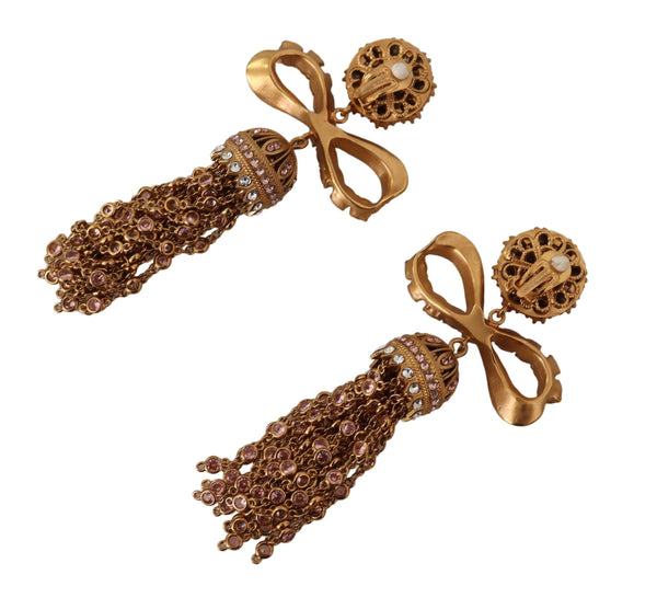 Dolce &amp; Gabbana Gold Dangling Crystals Pitkät Clip-On korukorvakorut