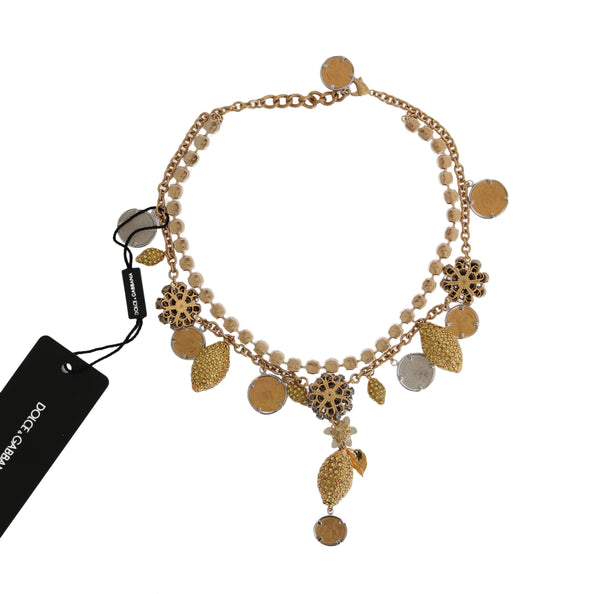 Dolce &amp; Gabbana Gold Brass Crystal Logo Pineapple Statement -kaulakoru