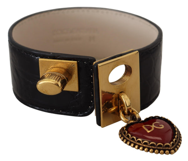 Dolce &amp; Gabbana musta Dauphine nahkainen DG Heart avaimenperä rannerengas