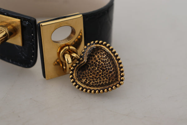 Dolce &amp; Gabbana musta Dauphine nahkainen DG Heart avaimenperä rannerengas