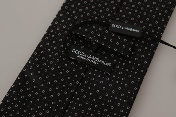 Dolce &amp; Gabbana White Black Polka Dots solmiotarvikkeet 100 % silkkisolmio