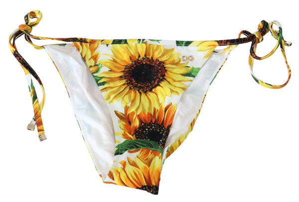 Dolce &amp; Gabbana White Sunflower Swimwear Beachwear Bikini Bottom