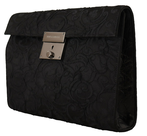 Dolce &amp; Gabbana musta jacquard-nahkainen asiakirjasalkkulaukku