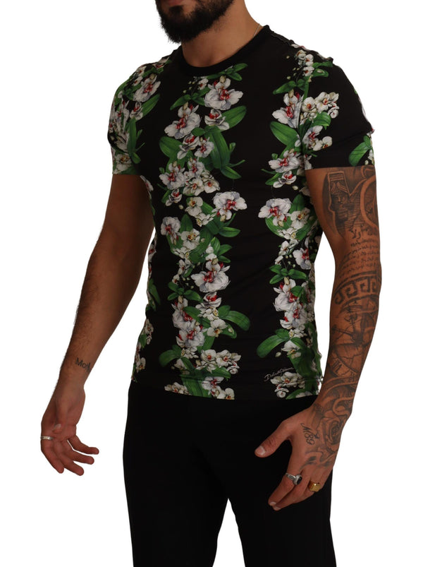 Dolce &amp; Gabbana musta kukkakuvioinen Crewneck T-paita