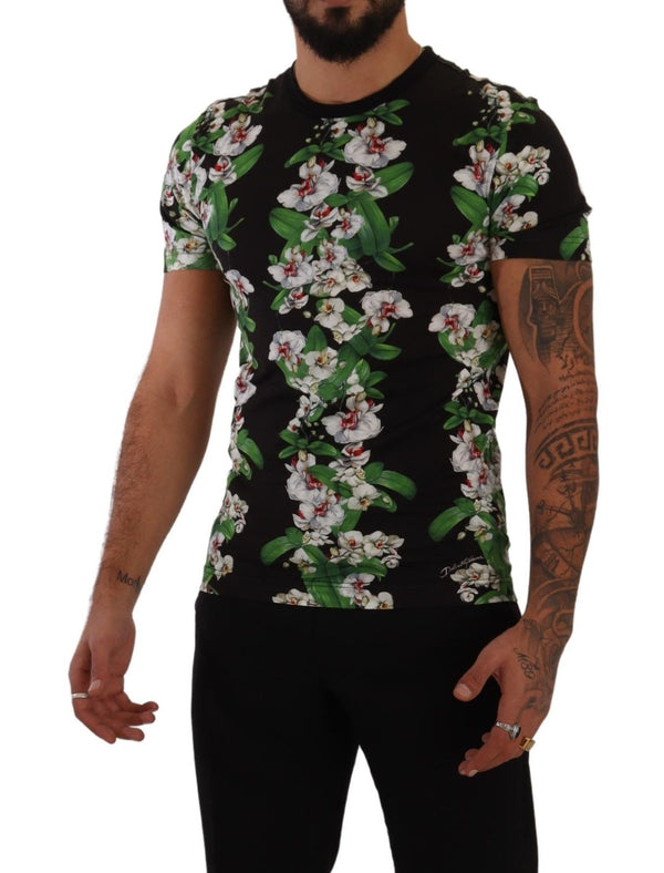 Dolce &amp; Gabbana musta kukkakuvioinen Crewneck T-paita