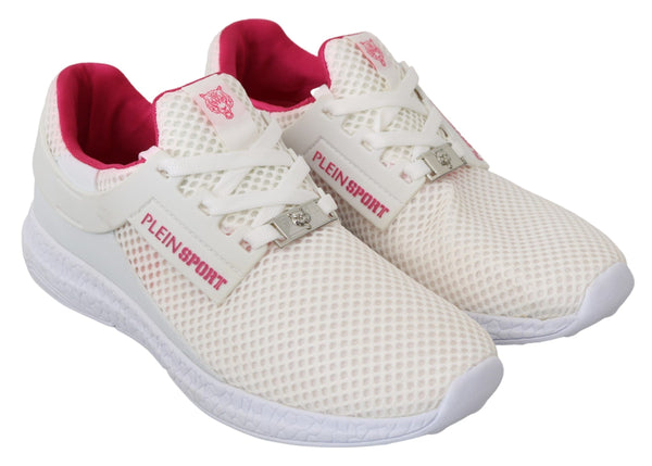 Philipp Plein White Pink Polyesteri Becky Sneakers Shoes