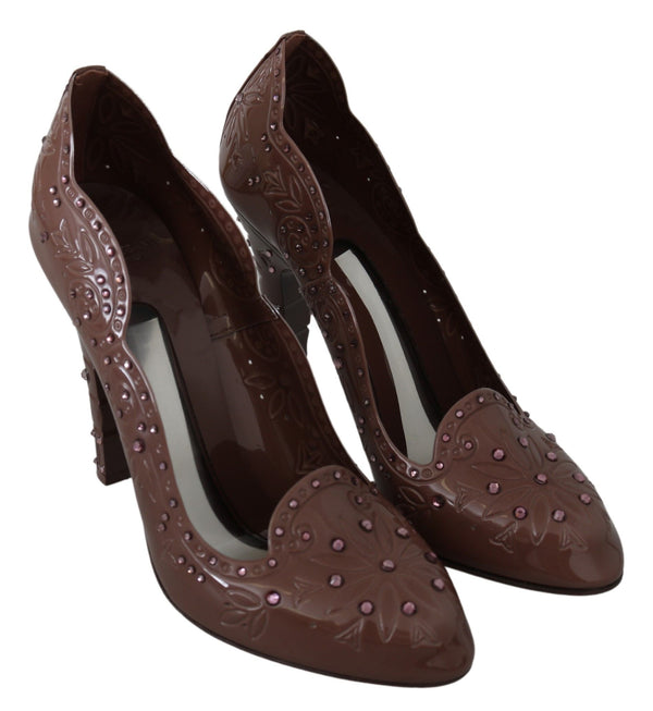 Dolce &amp; Gabbana Ruskeat kukkaiset Crystal Heels CINDERELLA -kengät