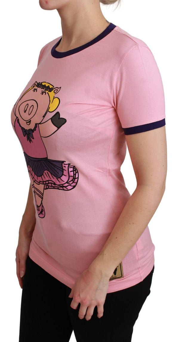 Dolce &amp; Gabbana Pink YEAR OF THE PIG Top puuvillainen T-paita