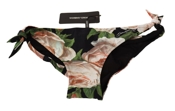 Dolce &amp; Gabbana Black Roses Print Swimsuit Bikini Bottom Swimwear