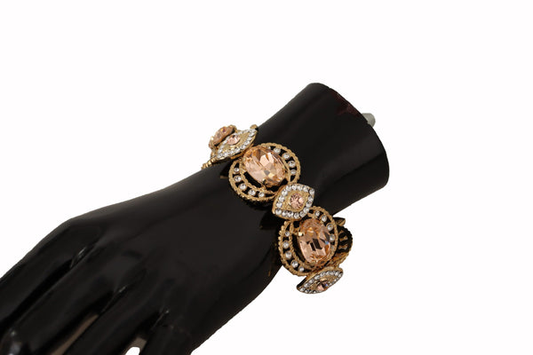 Dolce &amp; Gabbana kultainen messinkiketju Champagne Crystal Statement Charms -rannekoru