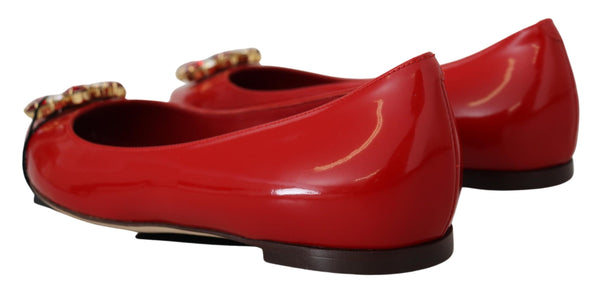 Dolce &amp; Gabbana Red Leather Crystals Loafers Flats Kengät