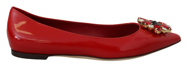 Dolce &amp; Gabbana Red Leather Crystals Loafers Flats Kengät