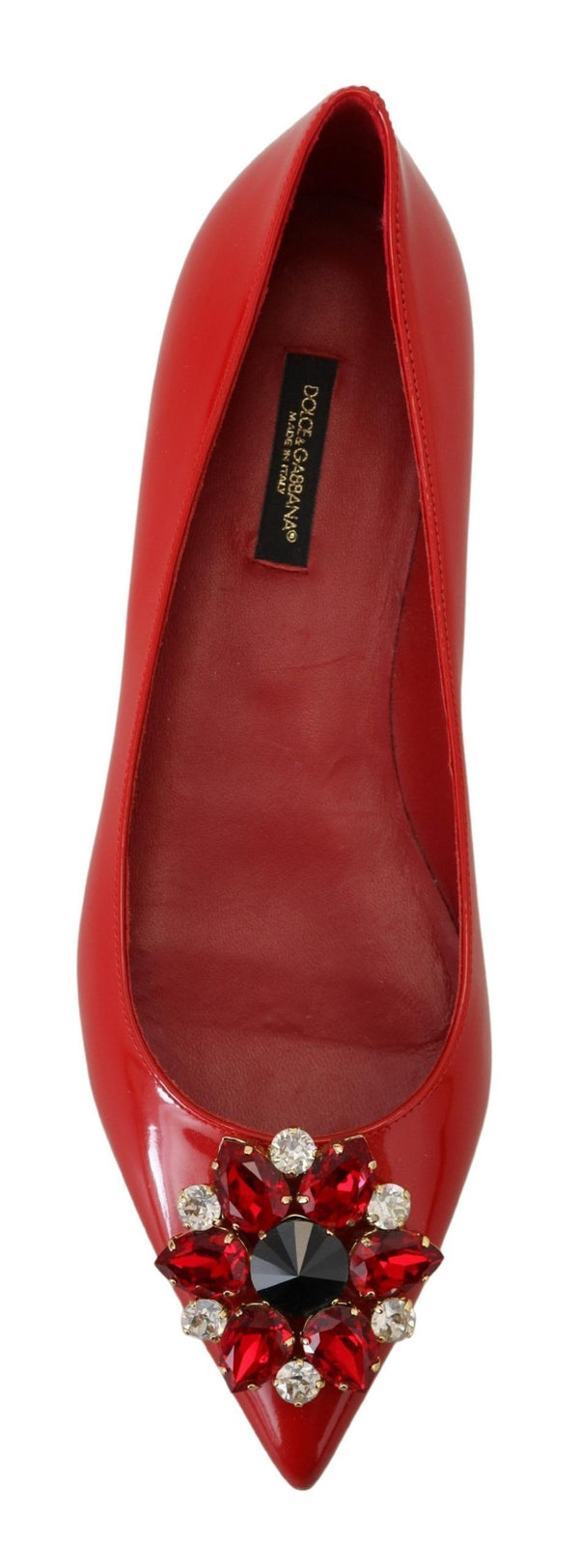 Dolce &amp; Gabbana Red Leather Crystals Loafers Flats Kengät