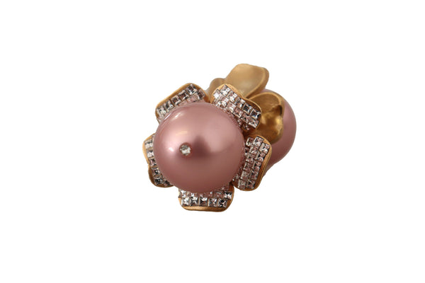 Dolce &amp; Gabbana Gold Tone Maxi Faux Pearl -kukkakorvakorut