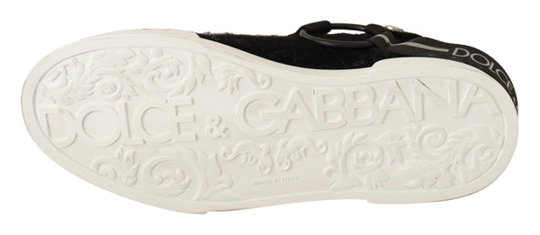 Dolce &amp; Gabbana Ruskeat nahkaiset mustat Shearling tennarit