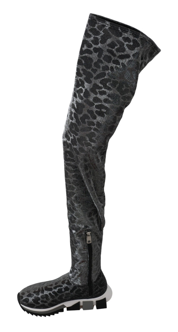 Dolce &amp; Gabbana Grey Leopard High Top Tennarit Saappaat Kengät