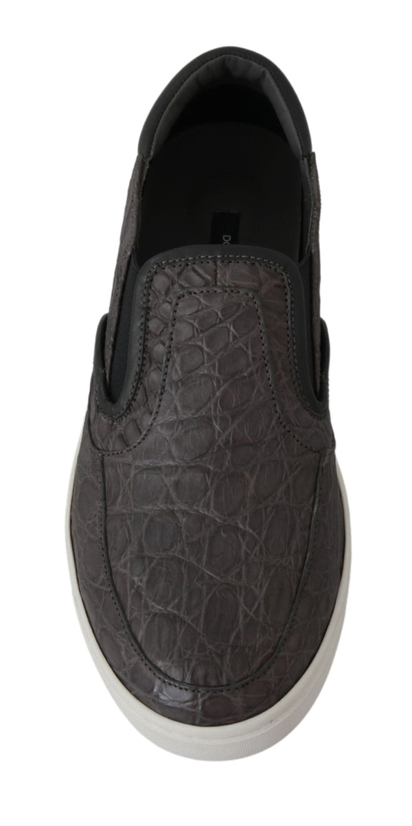 Dolce &amp; Gabbana Harmaa Nahka Litteät Caiman Miesten Loafers -kengät