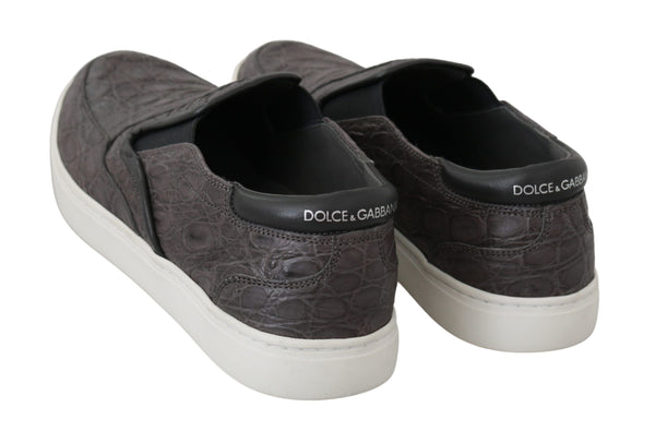 Dolce &amp; Gabbana Harmaa Nahka Litteät Caiman Miesten Loafers -kengät