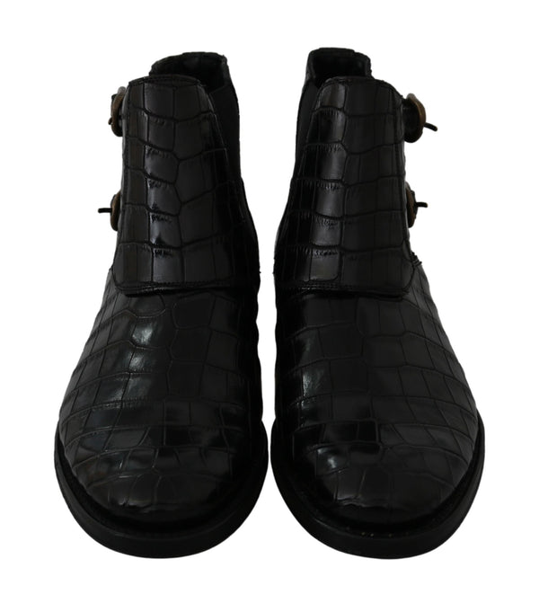 Dolce &amp; Gabbana Black Crocodile Leather Derby Boots -kengät