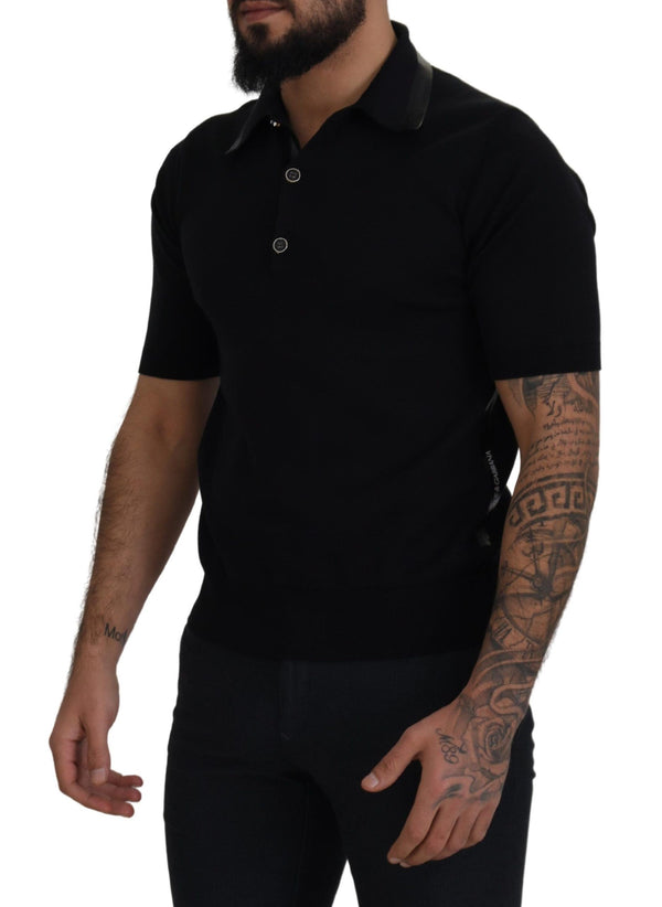 Dolce &amp; Gabbana Black Cotton Silk Polo Shortsleeve T-paita