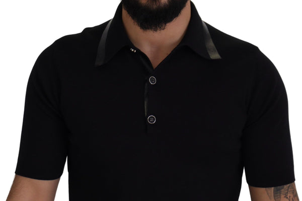 Dolce &amp; Gabbana Black Cotton Silk Polo Shortsleeve T-paita
