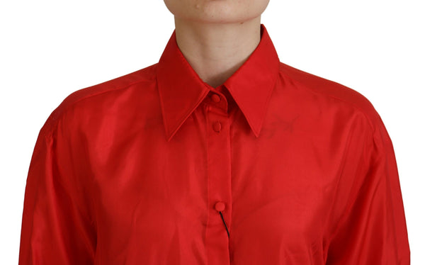 Dolce &amp; Gabbana punainen silkkikaulus pitkähihainen mekkopaita