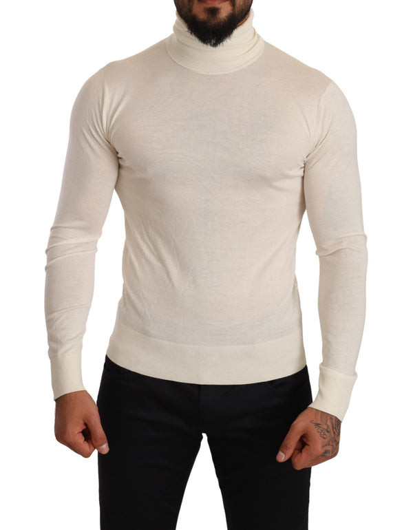 Dolce & Gabbana Ivory Cashmere-Silk Blend Turtleneck Sweater