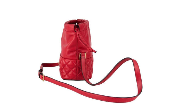 Versace punainen tikattu nahka kiristysnauha olkalaukku Bucket Crossbody käsilaukku