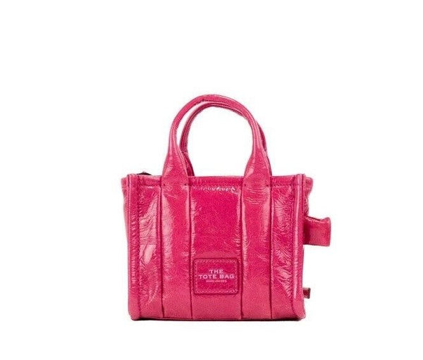 Marc Jacobs Shiny Crinkle Micro Tote Magenta Leather Crossbody Bag käsilaukku