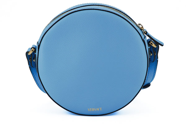 Versace Blue Calf Leather Pyöreä Disco Olkalaukku