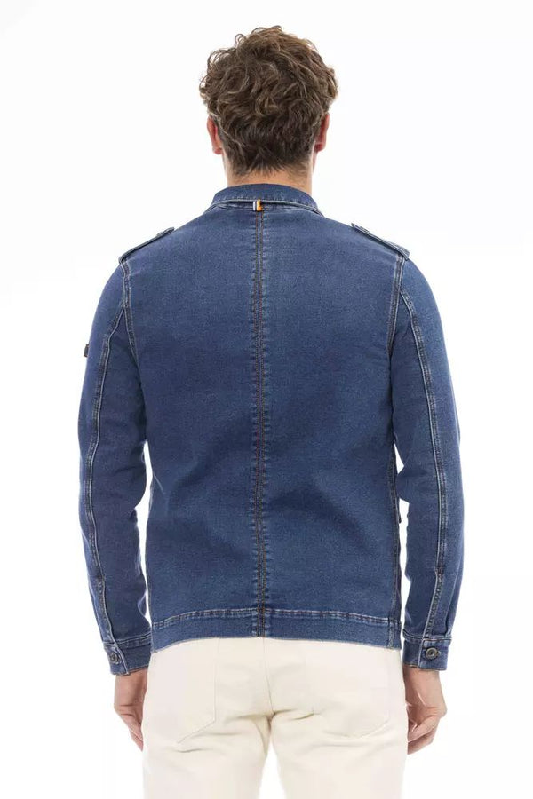 Distretto12 Sleek Blue Jacket with Backpack Braces & Hood