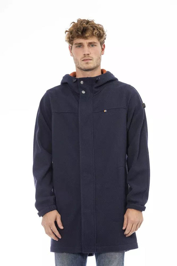 Distretto12 Versatile Blue Hooded Jacket with Backpack Feature