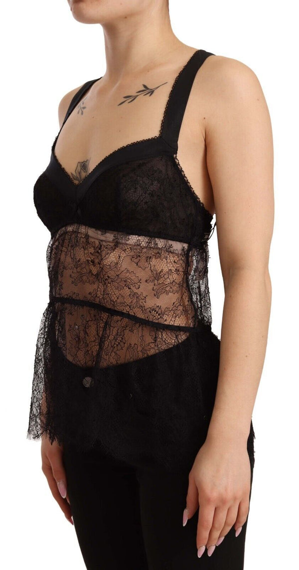 Dolce &amp; Gabbana Black Silk Lace Babydoll Nylon Alusvaatteet Top