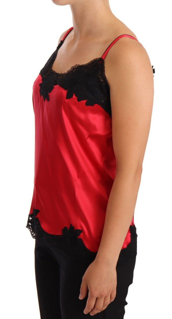 Dolce &amp; Gabbana punainen kukkapitsi silkkisatiini Camisole alusvaatetoppi