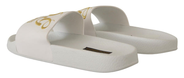 Dolce &amp; Gabbana White Leather Luxury Hotel Slides Sandals Shoes
