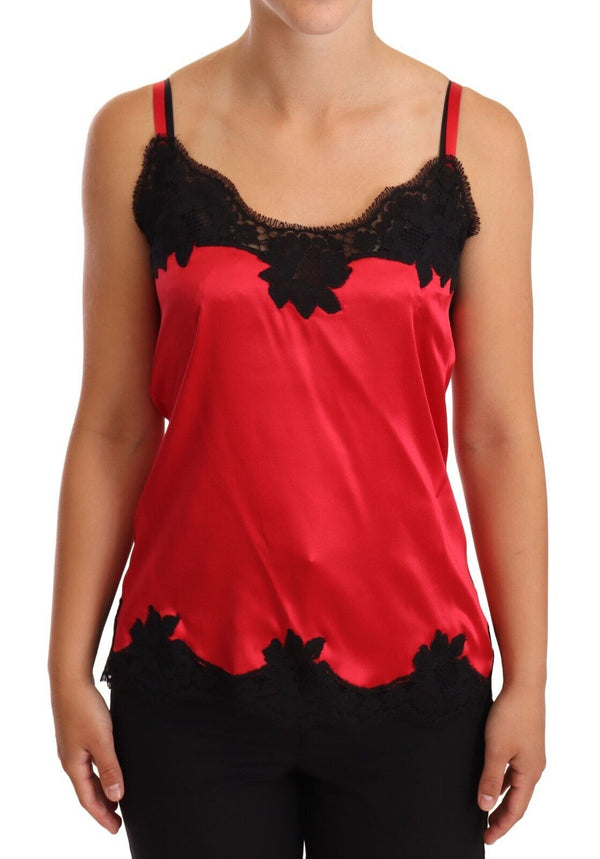 Dolce &amp; Gabbana punainen kukkapitsi silkkisatiini Camisole alusvaatetoppi
