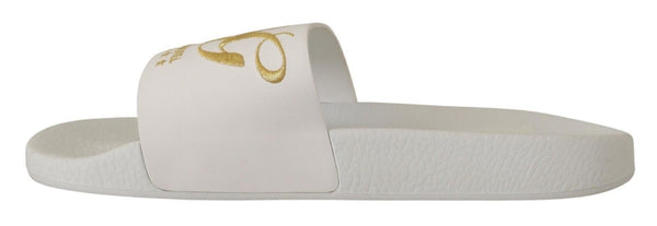 Dolce &amp; Gabbana White Leather Luxury Hotel Slides Sandals Shoes