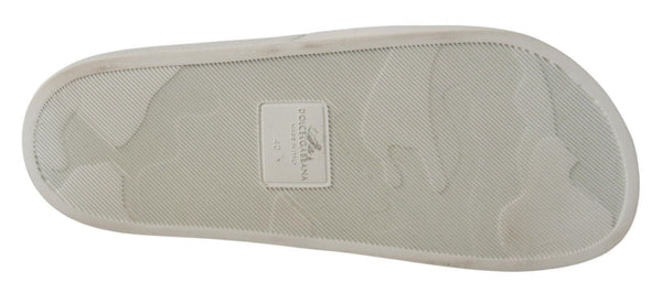 Dolce &amp; Gabbana White Leather Luxury Hotel Slides Sandals Shoes