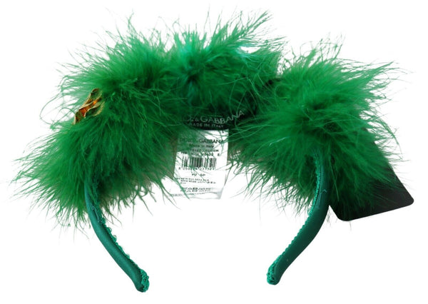 Dolce &amp; Gabbana Green Silk Fur Crystal Flowers Tiara -pääpanta