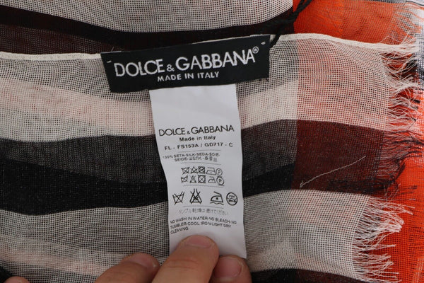 Dolce &amp; Gabbana Multicolor Striped Silk Shawl Fringes -huivi